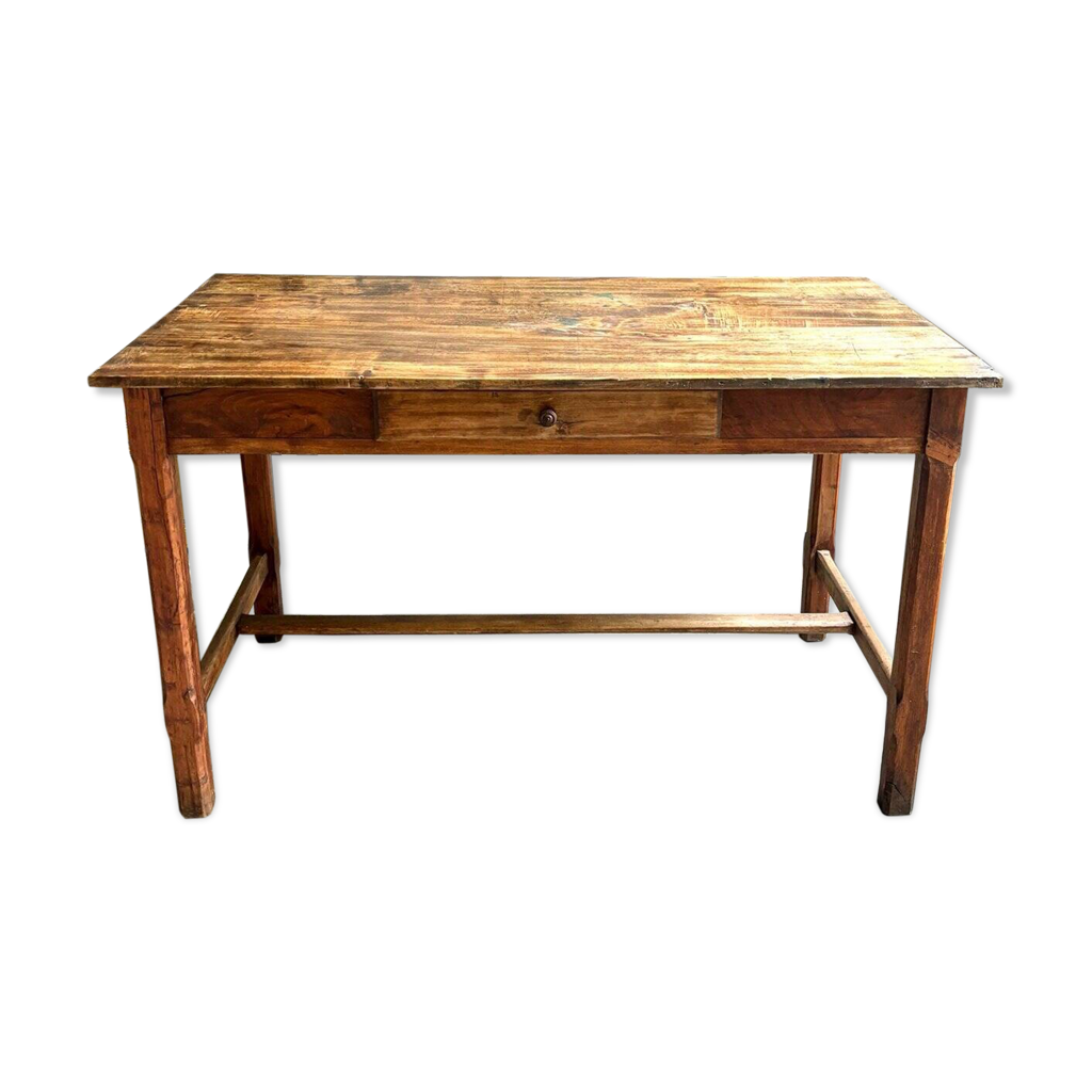 Dark wood farm table 1 drawer