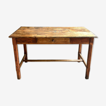 Dark wood farm table 1 drawer
