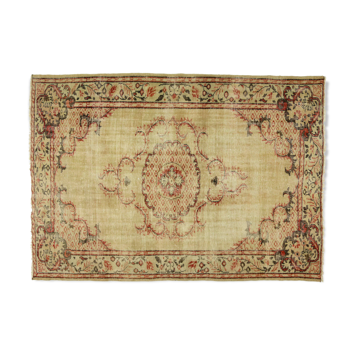 Anatolian handmade vintage rug 253 cm x 181 cm