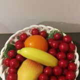 Ancienne coupe de fruits en Barbotine trompe l'œil.