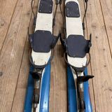 Old Pair of Vintage Blue & White Wooden Skis Mountain Chalet Decor - 218 cm