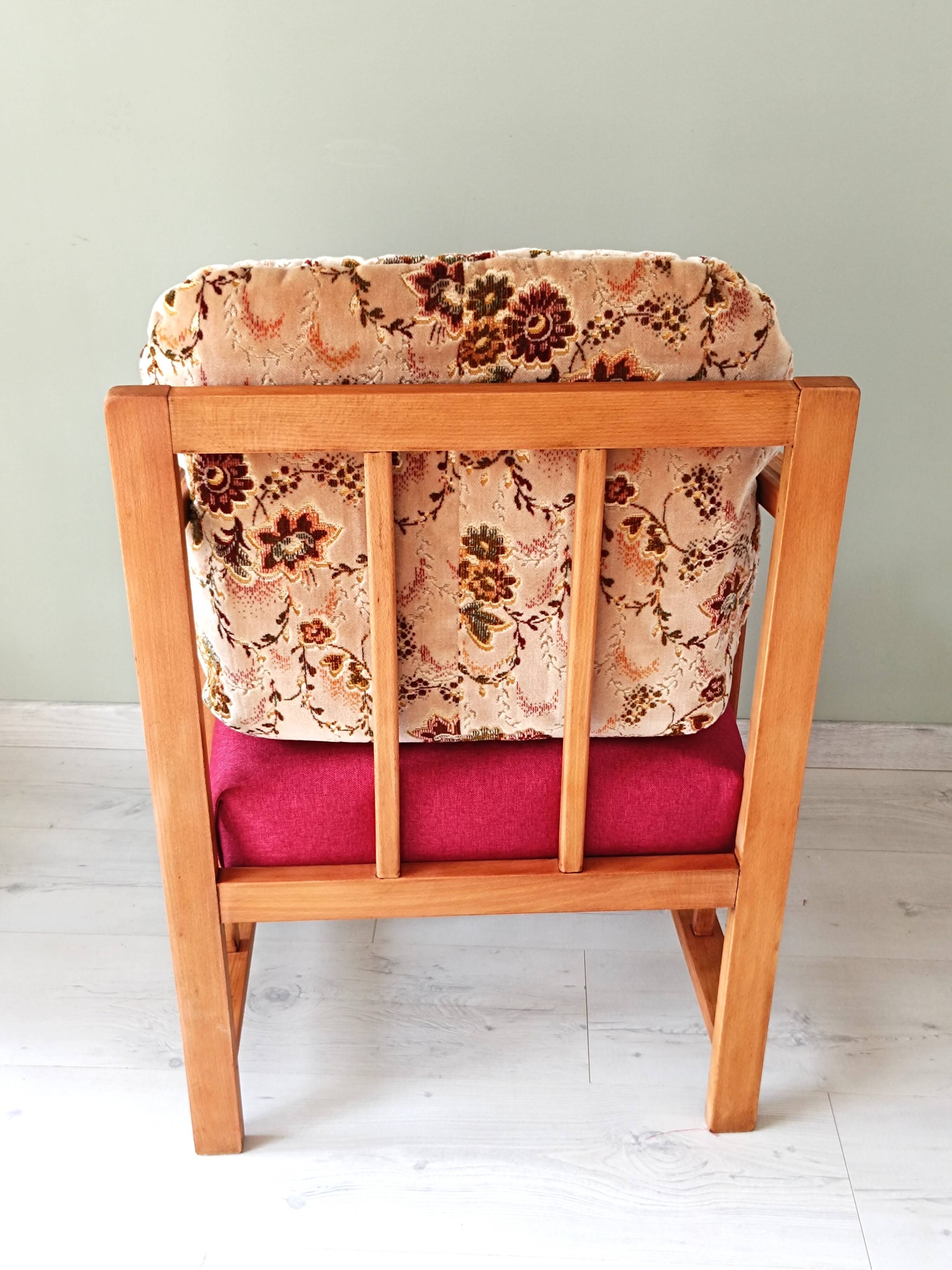 Vintage solid wood armchair and footstool