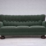 1960s, Danish 3-seater sofa, green furniture wool, oak wood.