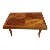 Table ancienne en noyer massif et marqueterie avec rallonges
