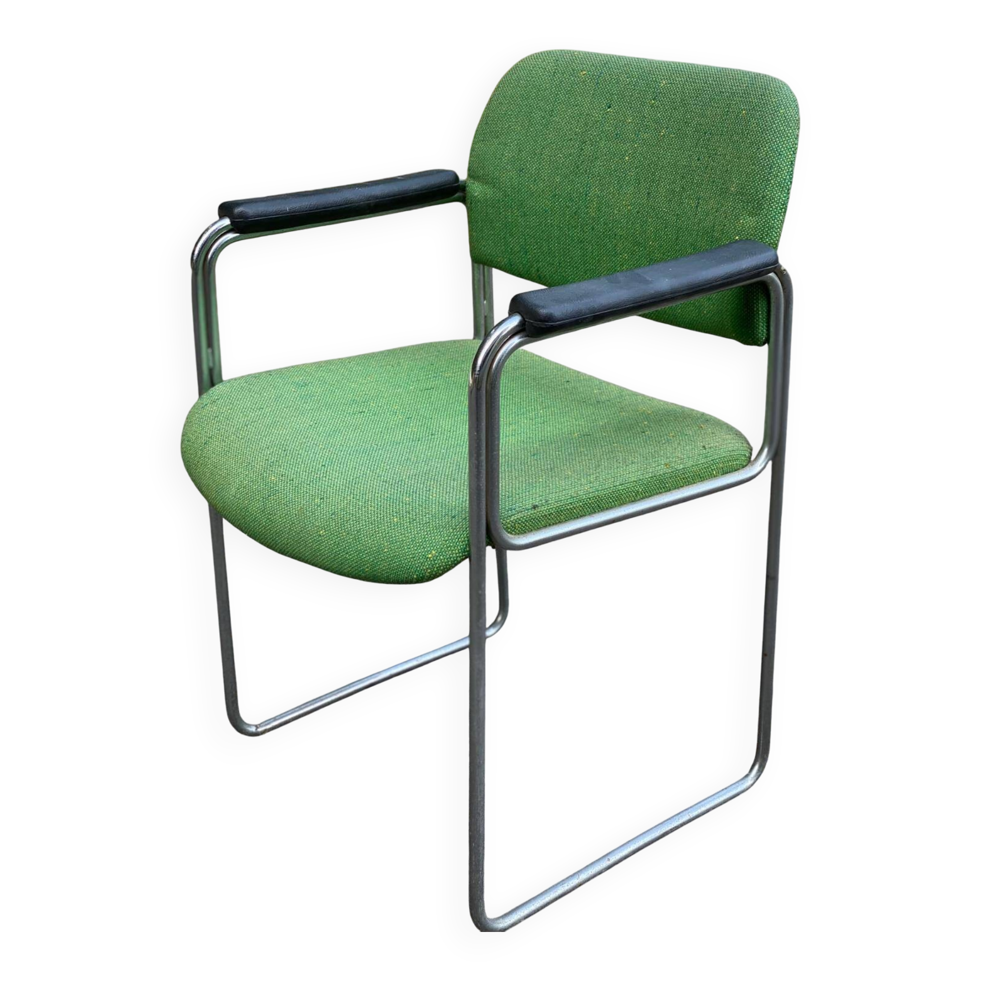 Scandinavian office chair in green fabric and curved steel
