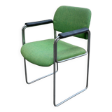 Scandinavian office chair in green fabric and curved steel