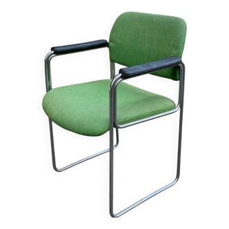 Fauteuil de bureau scandinave tissu vert et acier courbé