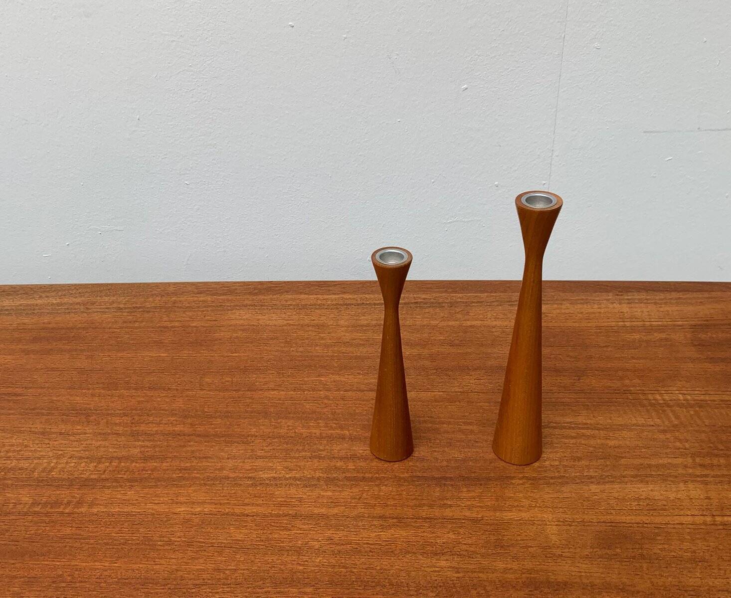 Vintage Danish teak candle holders, set of 2.