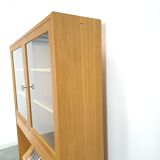 Tall LP display cabinet with glass doors and magazine shelf from Sweden