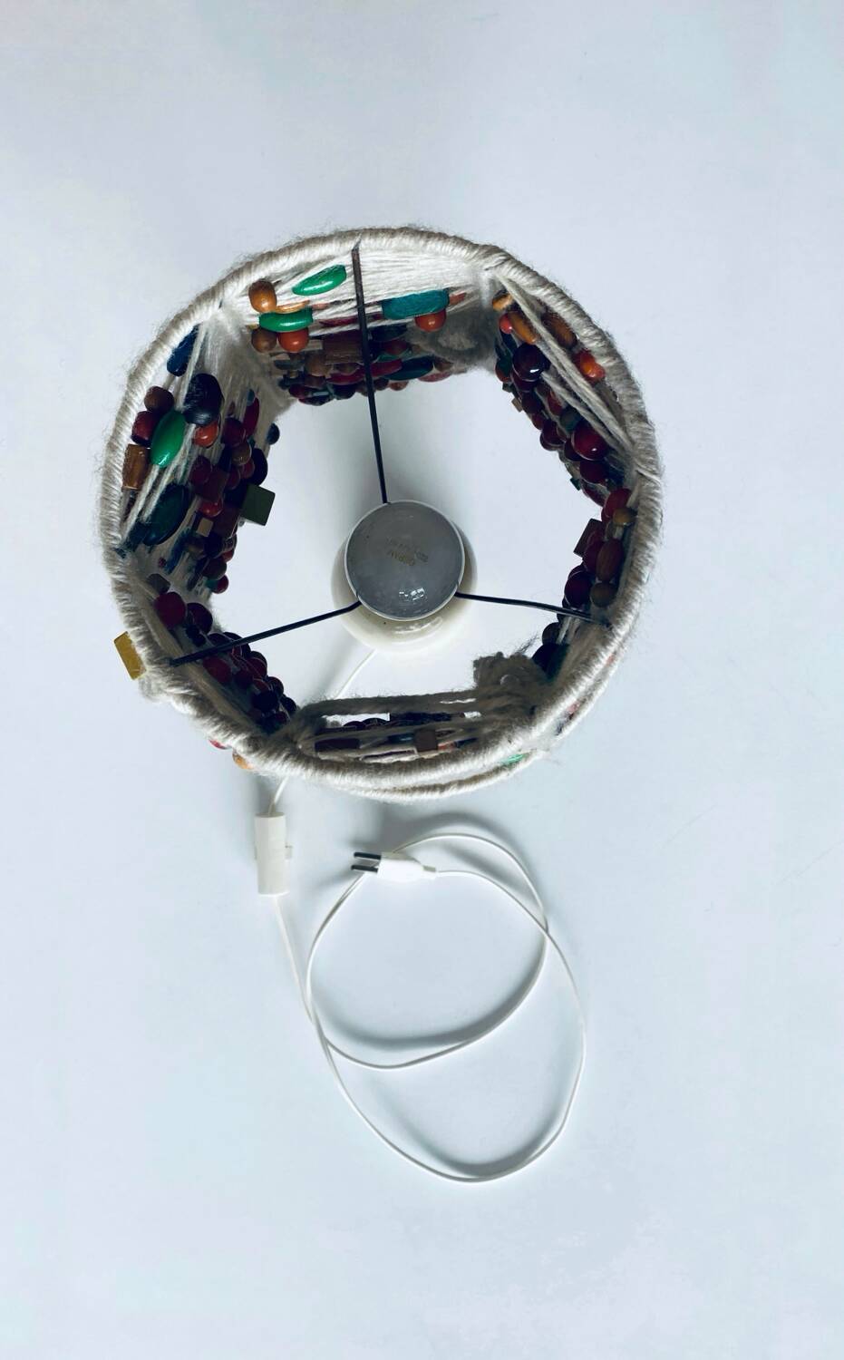 Lamp in turned wood and beads