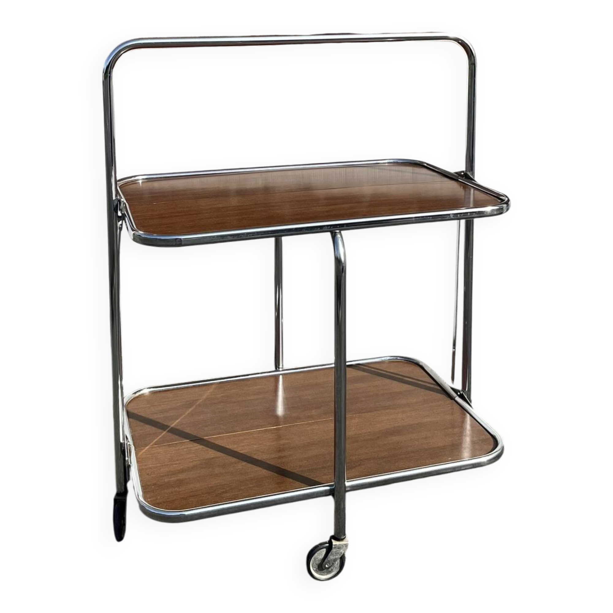 Folding dessert trolley / mid-century service cart in chrome and formica