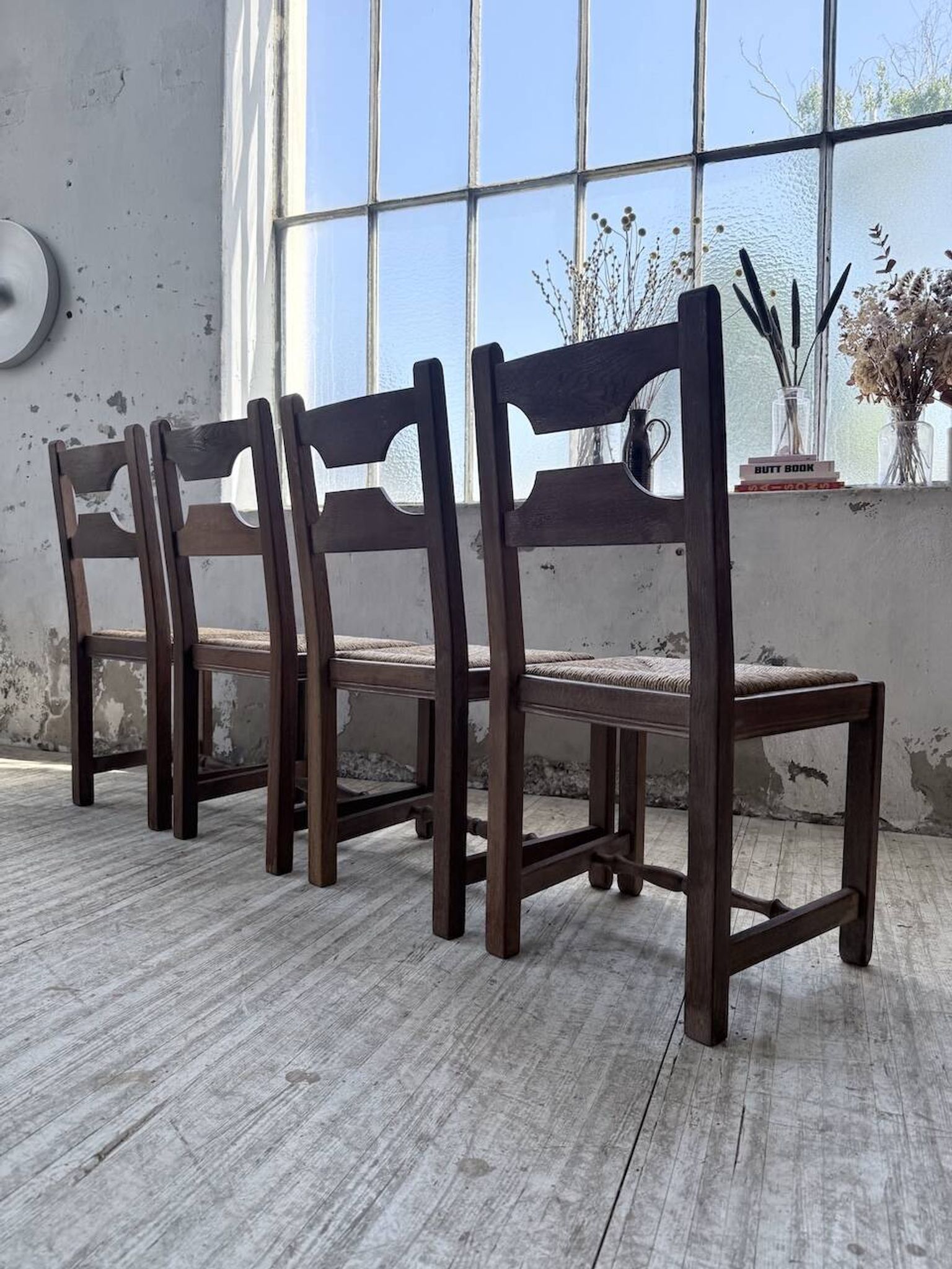 Set 4 chaises rustiques chêne De puydt, Belgique 1970
