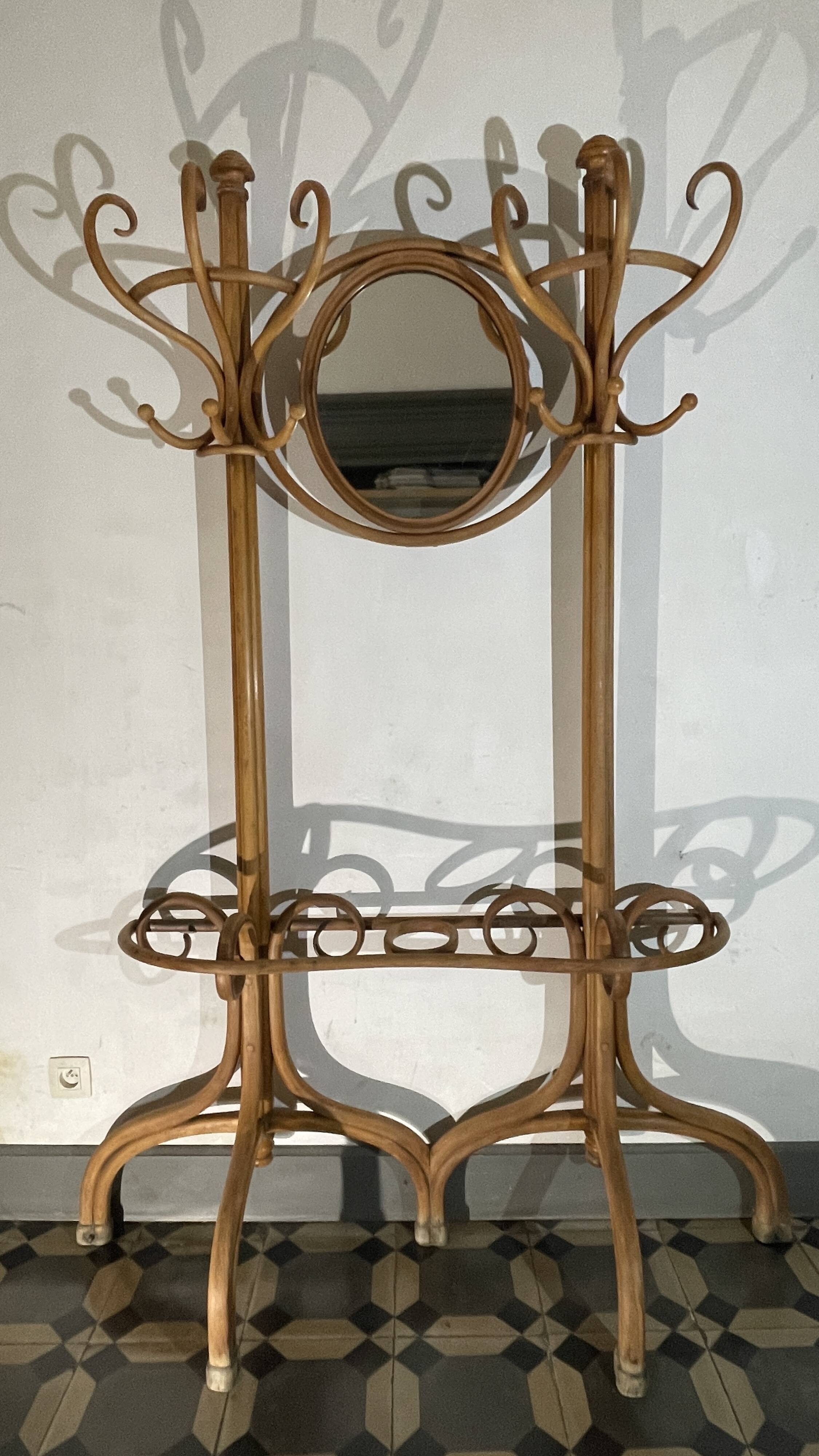 Double curved wood mirror coat rack by michael thonet gebrüder / freres, 1888