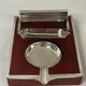 2211869 Vintage, necessary smoker ashtray silver metal red wood circa 1940