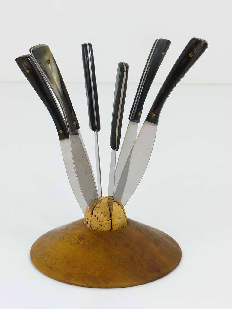 Carl Aubock II Knife Holder in Walnut with 6 Amboss Knives, Austria, 1950s
