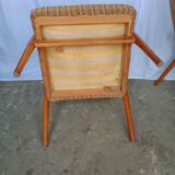 60s wood and fabric armchairs