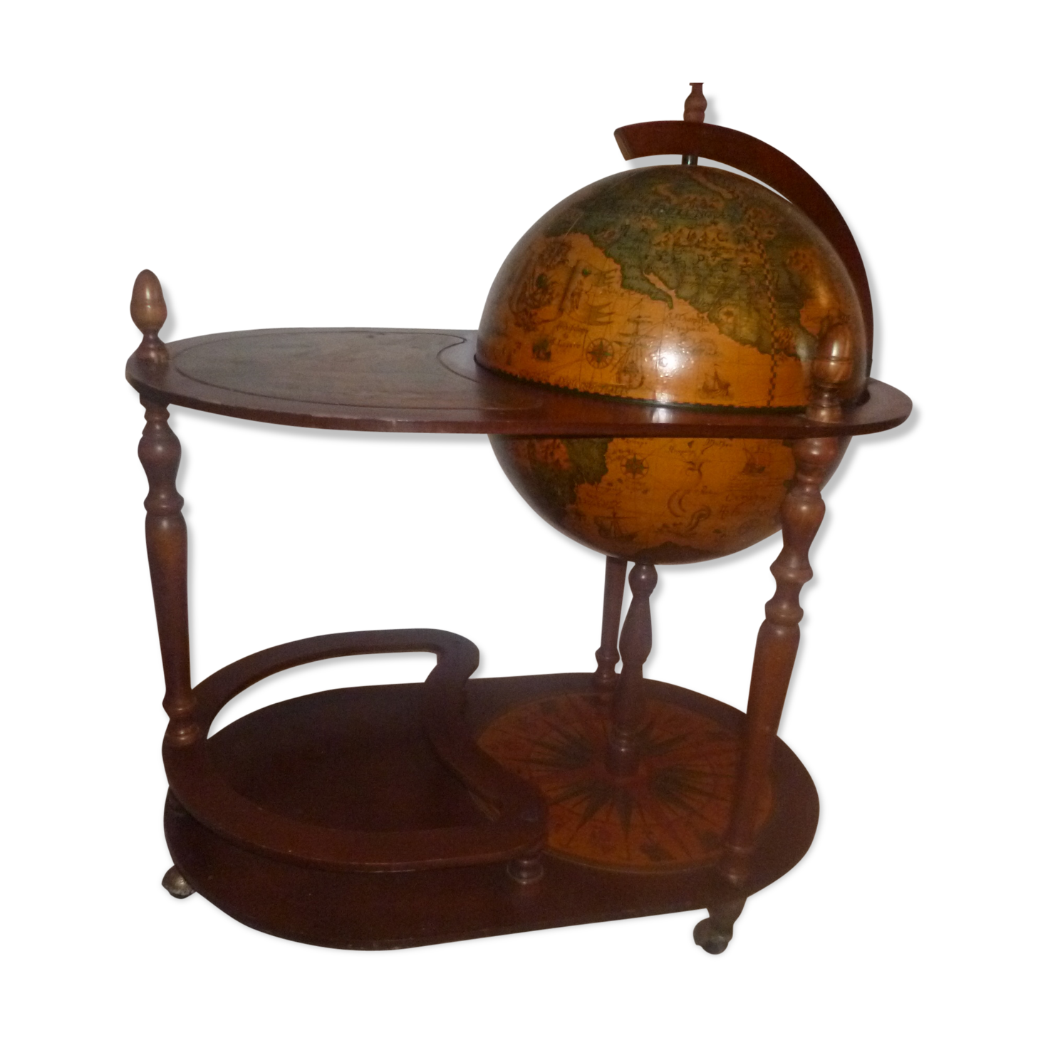 Desserte bar mappemonde globe terrestre  roulette vintage