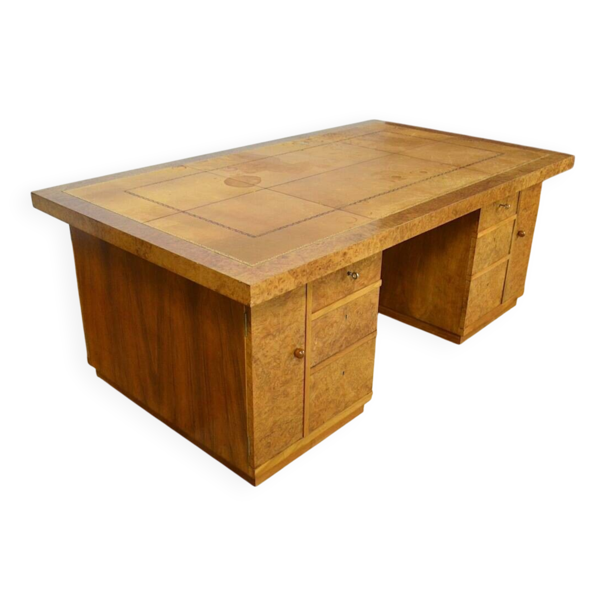 Art Deco Double-Sided Burr Walnut Desk 1950