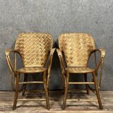D'après "Le Corbusier" : paire de Fauteuils en rotin fabriqué à la main pour Pascal Raffier