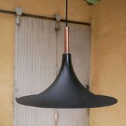 Vintage tulip hanging lamp in black metal and copper