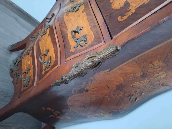 Secrétaire ancien plateau marbre, meuble bureau fin 19e siecle