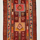 3x10 Burgundy & Orange Vintage Kilim Runner Rug, 104x317Cm