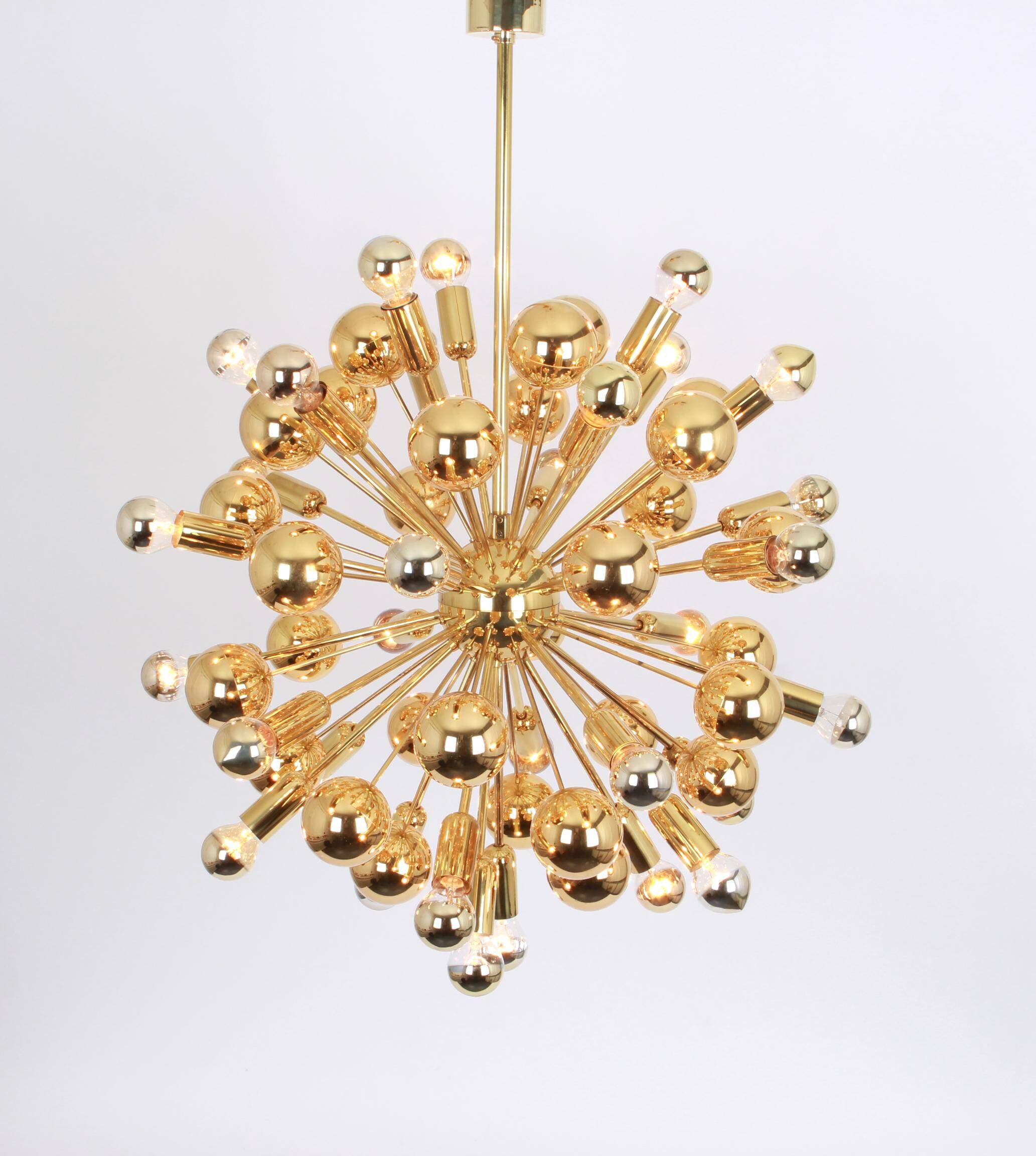 Large brass Sputnik space chandelier from the Space Age by Cosack, Germany, 1970s.