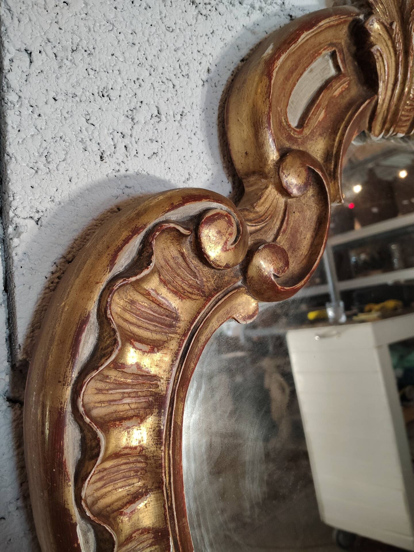 Rococo Style Mirror in Gilded Wood with Sculpted Pediment