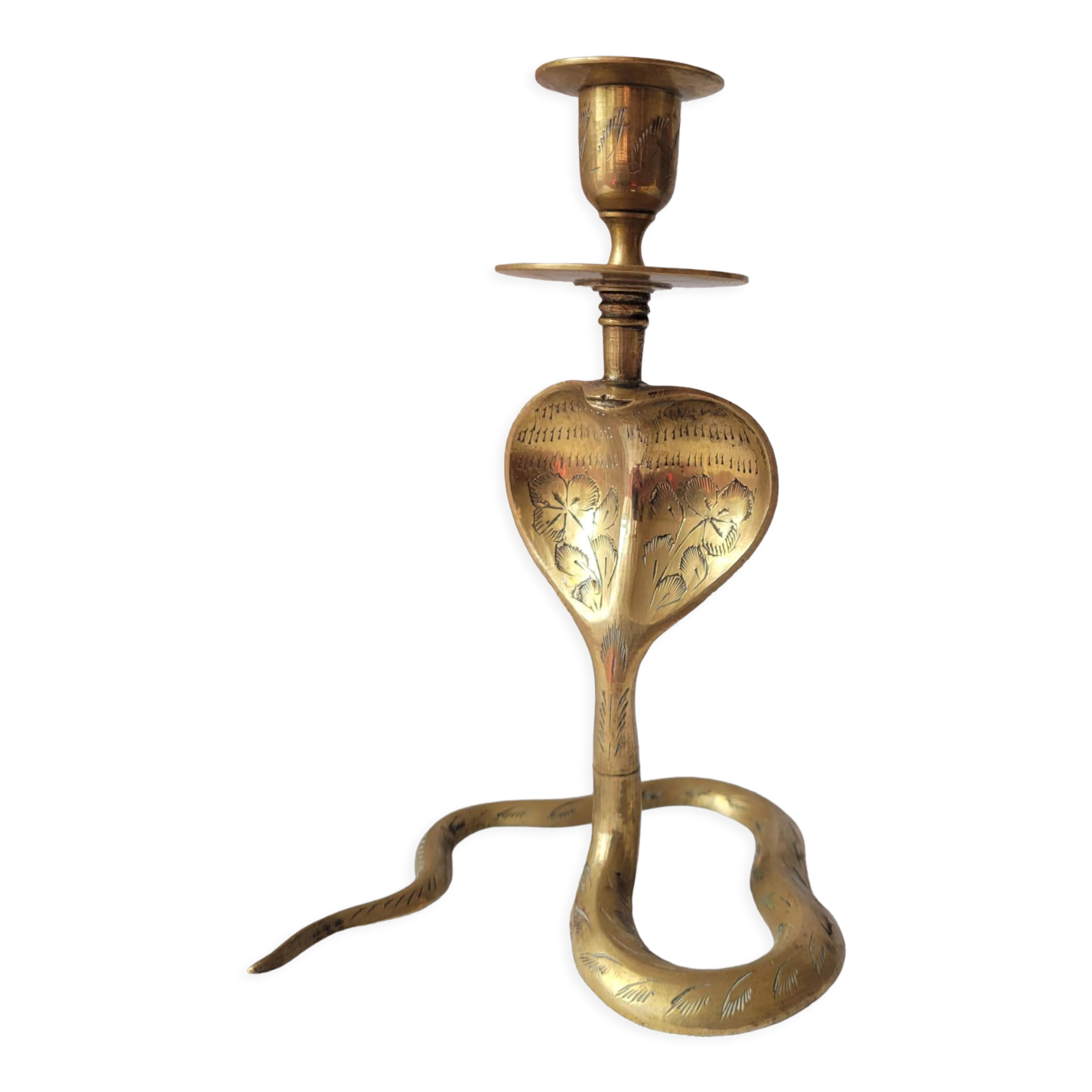 Zoomorphic snake cobra brass candle holder