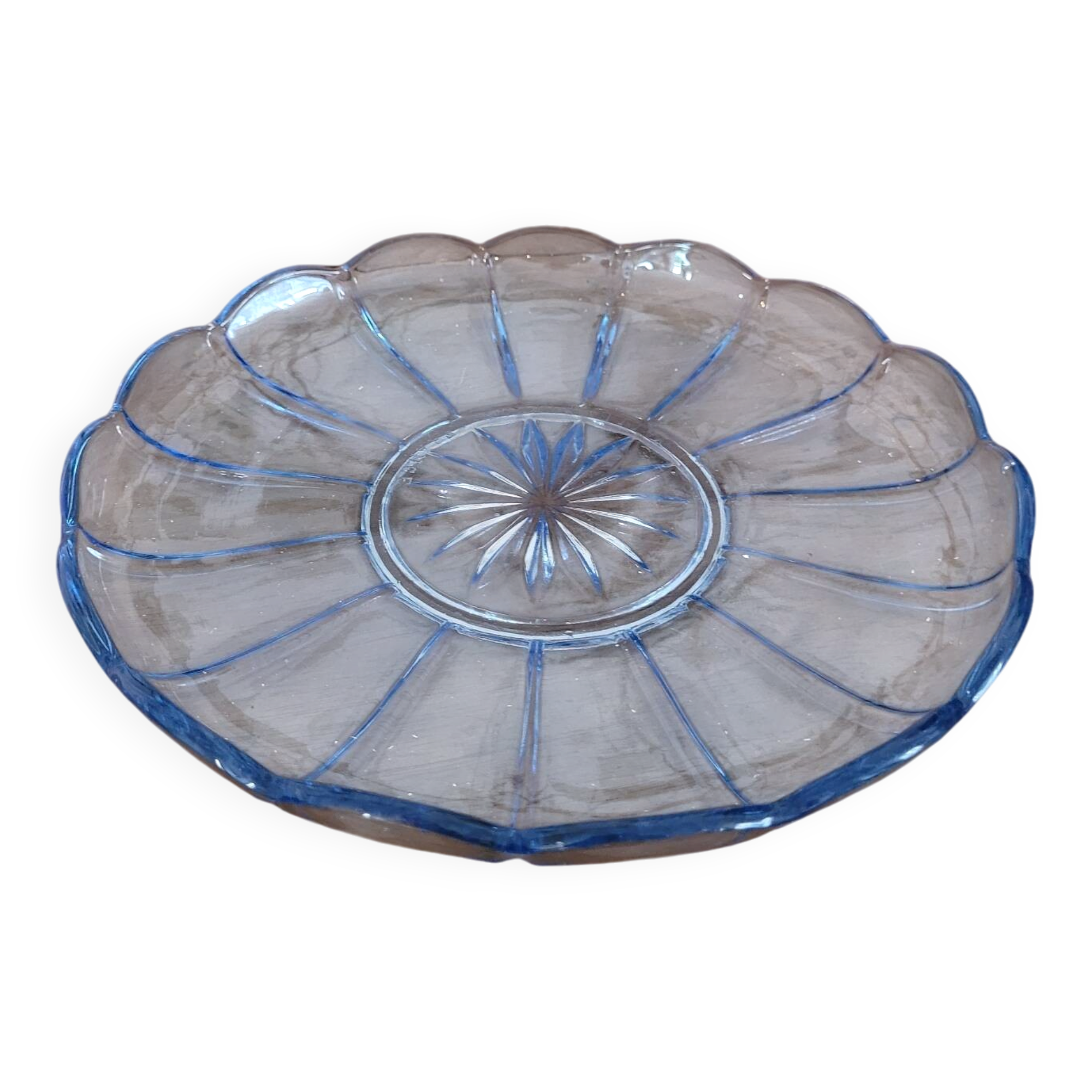 Plateau en verre bleu rond