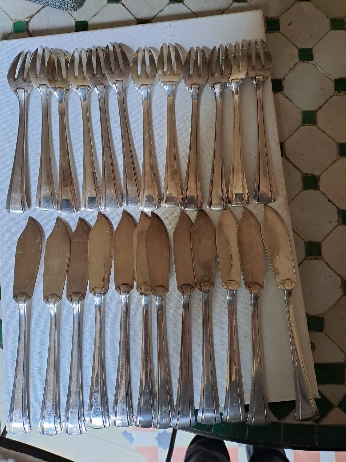 Silver metal fish service