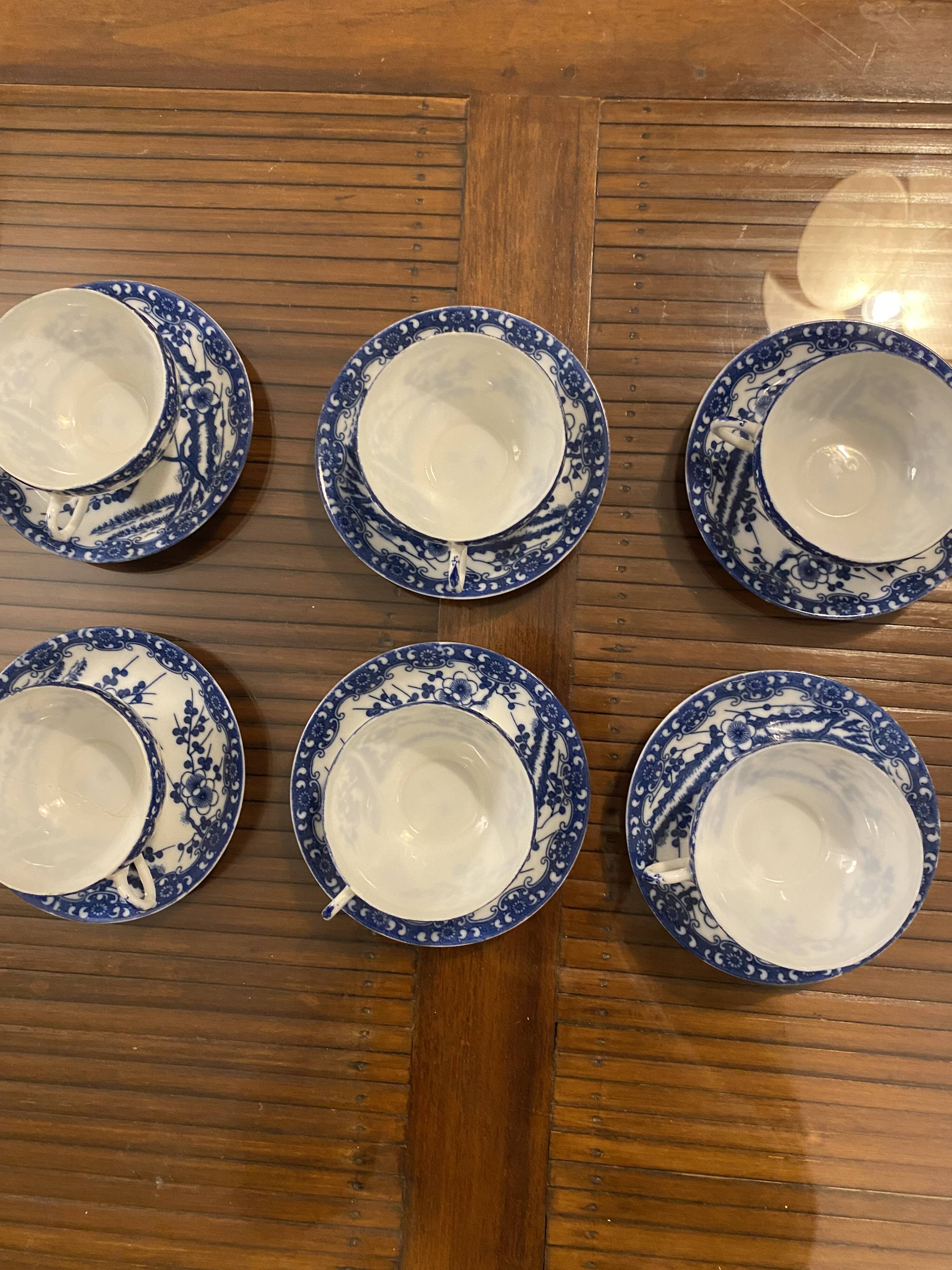 Japanese tea set cherry blossom blue fine porcelain