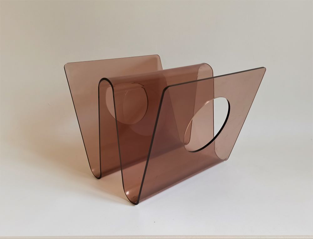 Smoked plexiglas magazine holder 70s
