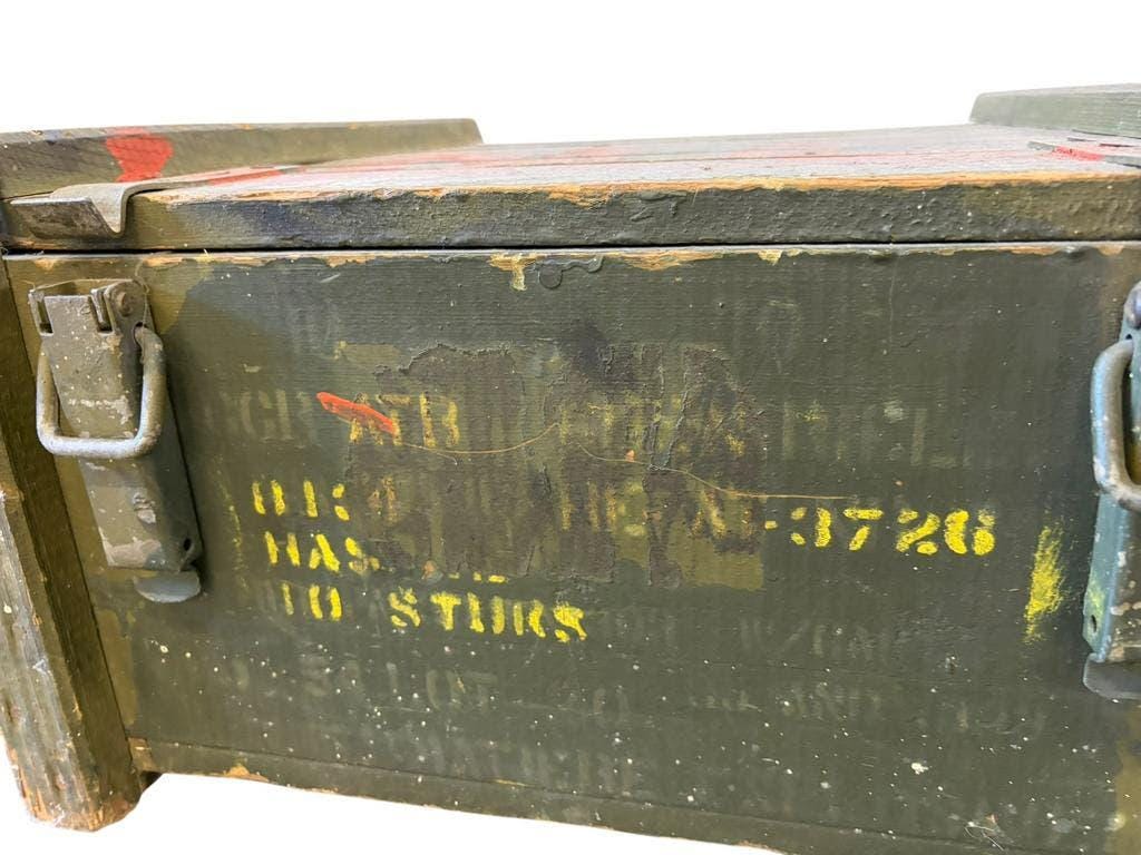 Vintage green wooden industrial box / chest / military crate