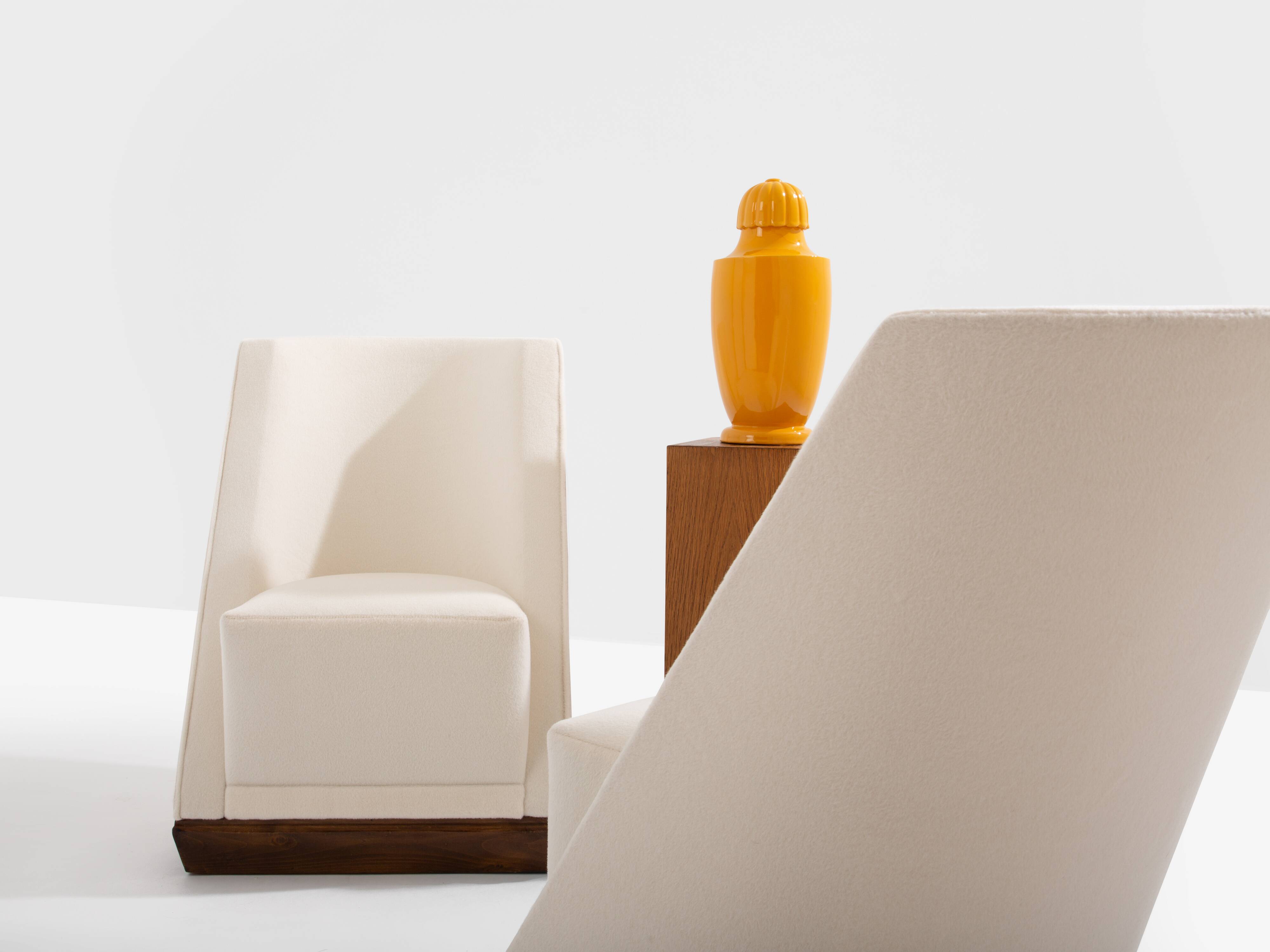 Louis Sognot pair of modernist armchairs in walnut and alpaca, 1927