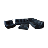Set Togo leather black model designed by Michel Ducaroy 1973