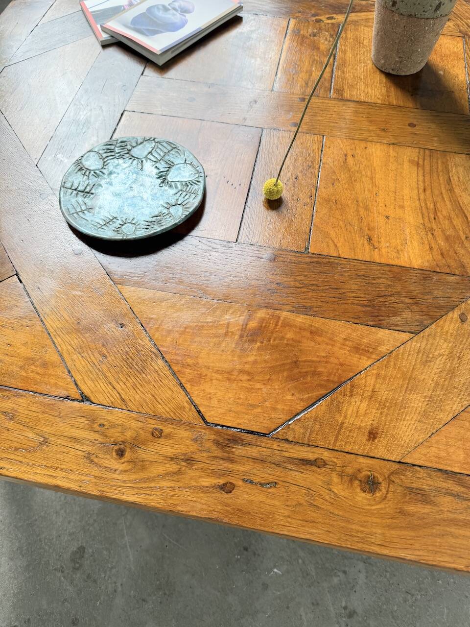 1940s inlaid oak coffee table