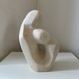 Sculpture abstraite plâtre couple enfant vintage