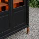 Renovated black antique Louis XVI style display cabinet, glass-fronted bookcase.