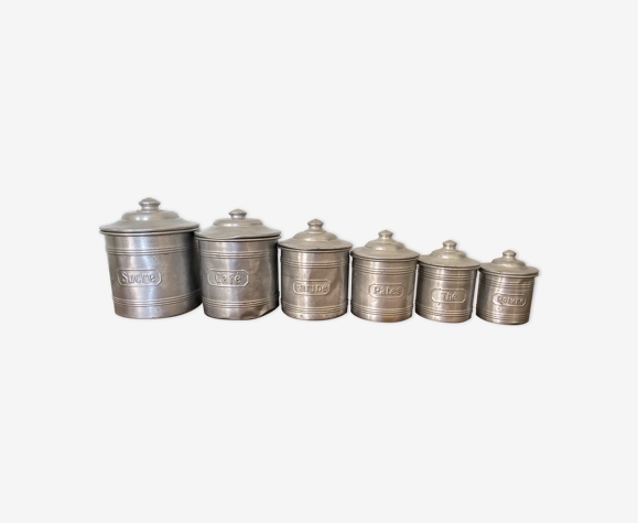Set of 6 aluminum grocery jars