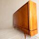 Vintage 4-door chevron wood wardrobe with mirror and gold legs.
