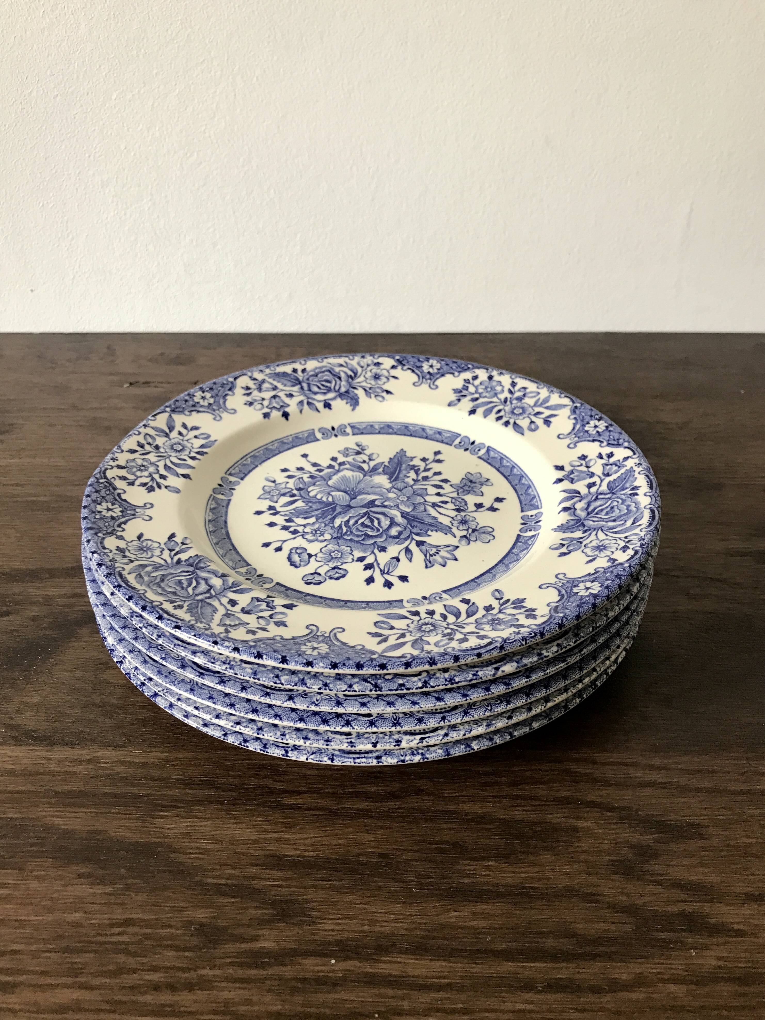 Set de 6 assiettes à dessert anglaises, en céramique ironstone, motifs fleurs