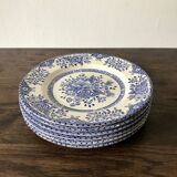Set of 6 English dessert plates, in ironstone ceramic, flower patterns