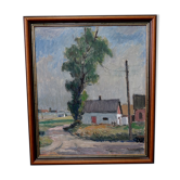 Peinture moderne scandinave, années 1960, huile sur toile, encadré