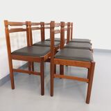 Suite of 6 vintage Scandinavian teak and skai chairs from the 60s