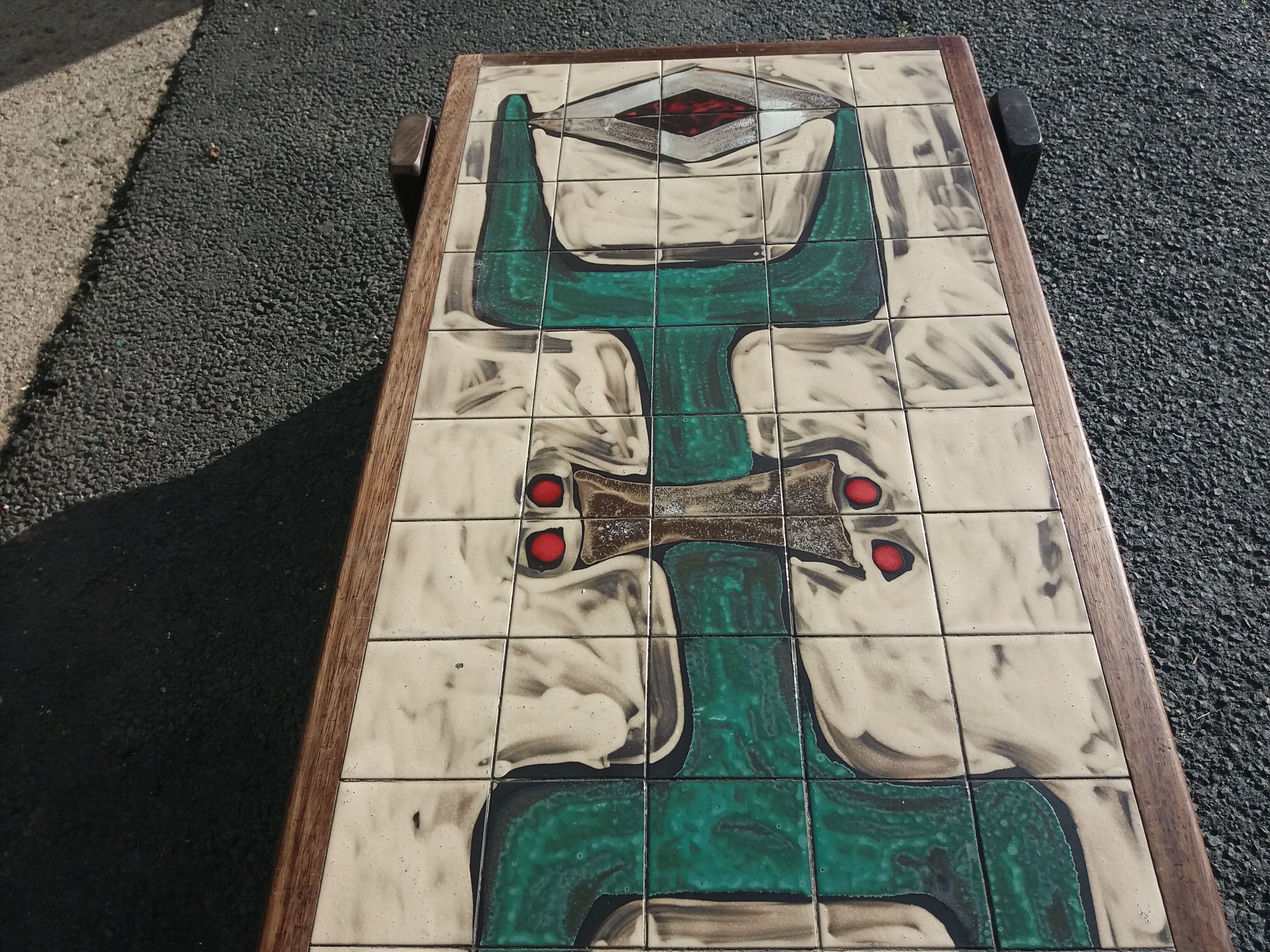 Coffee table ceramic and mahogany by Dan in Vallauris to 1950/60