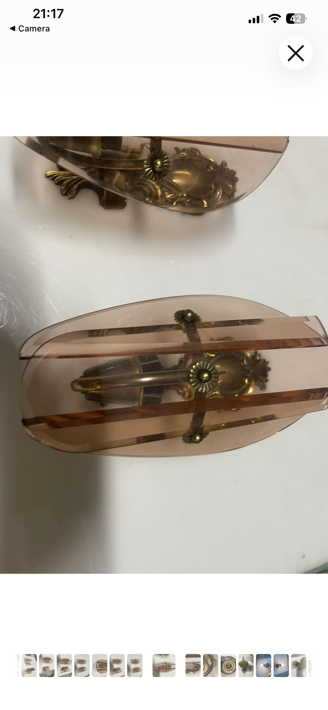 Appliques murales en bronze italien et verre rose, années 1950, ensemble de 2