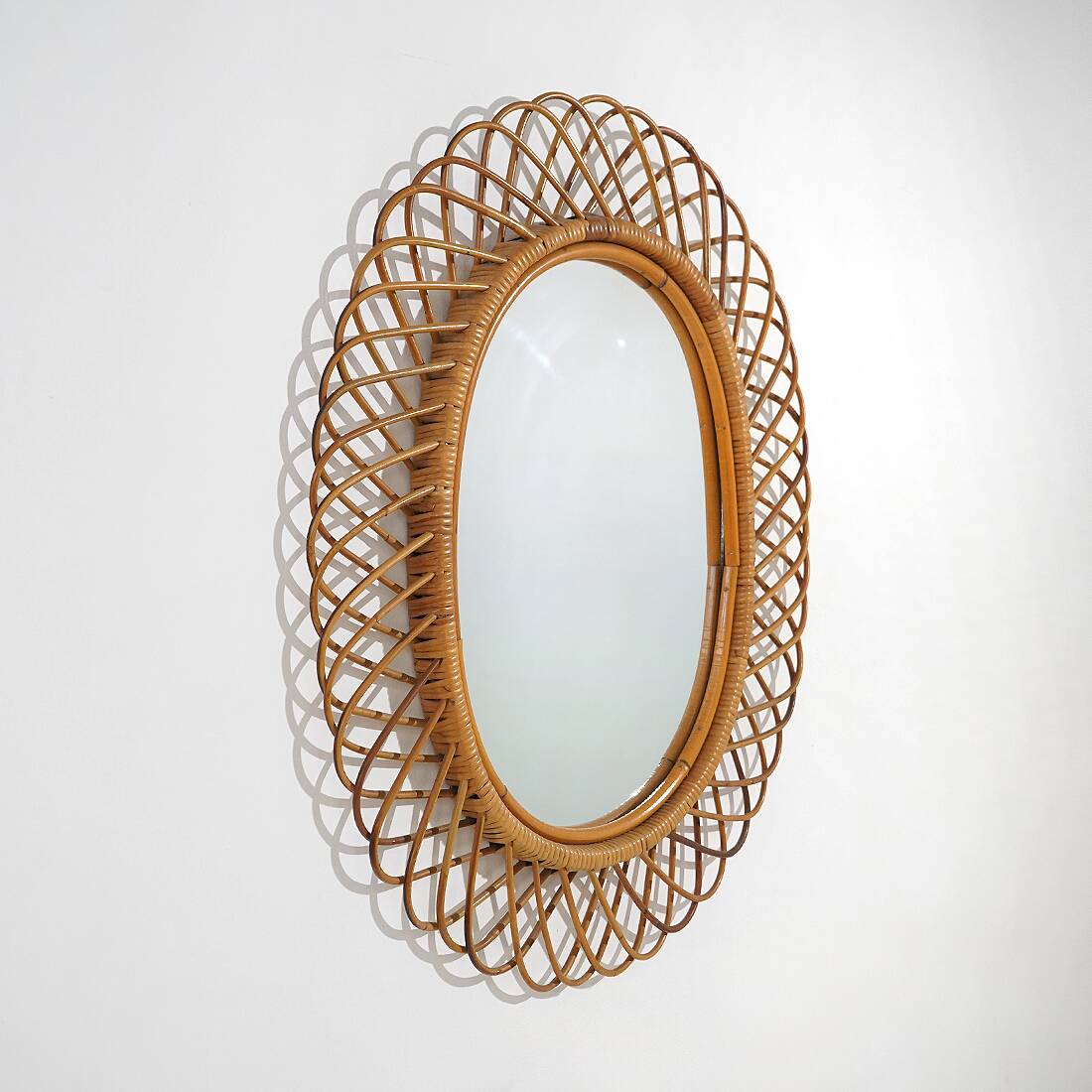 Wall mirror with rattan frame, 1950s