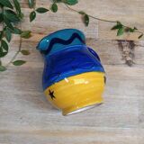 Carafe en Grès Bleu et Jaune à Motifs