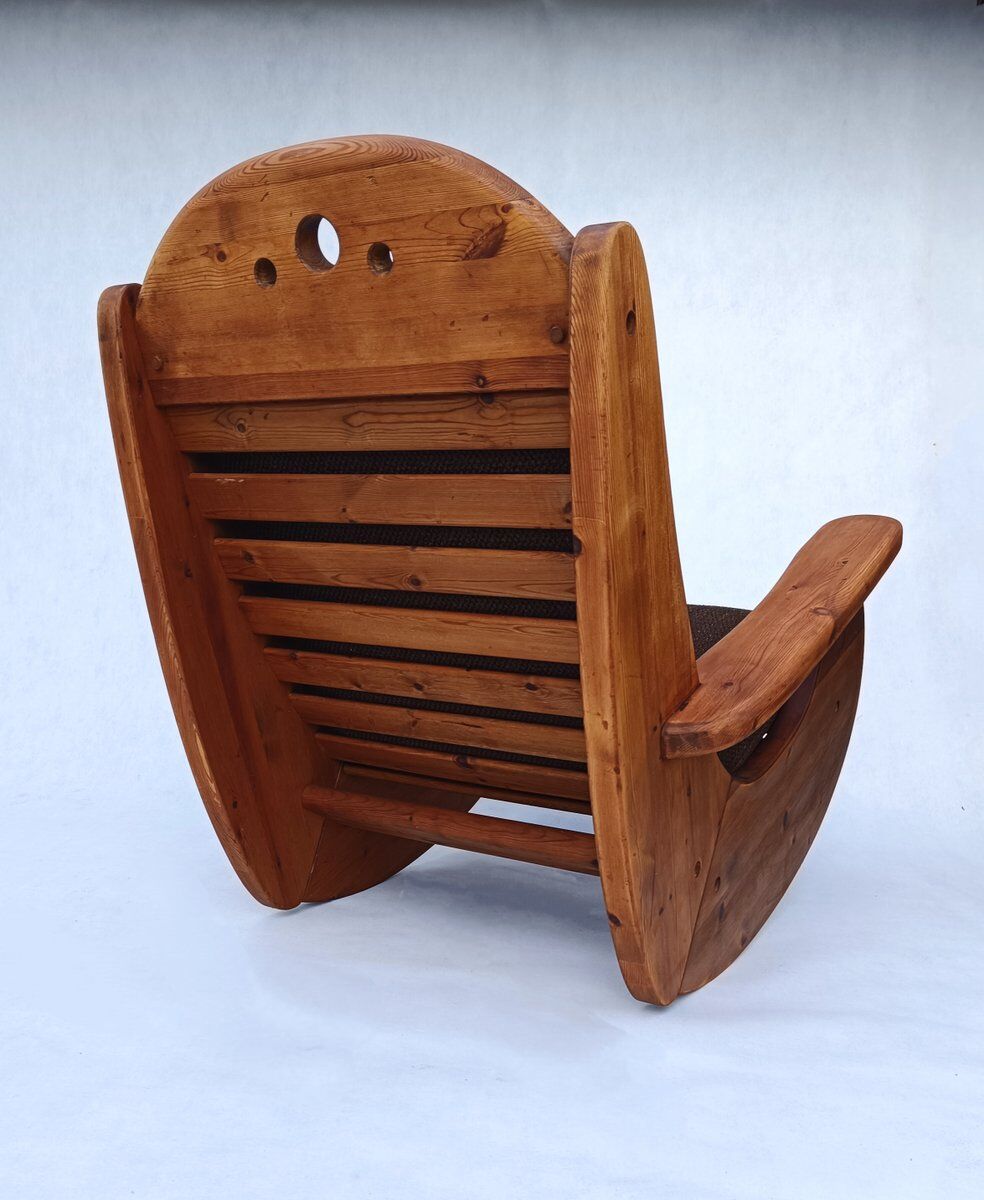 Large brutalist pine rocking chair from Wasa, 1987
